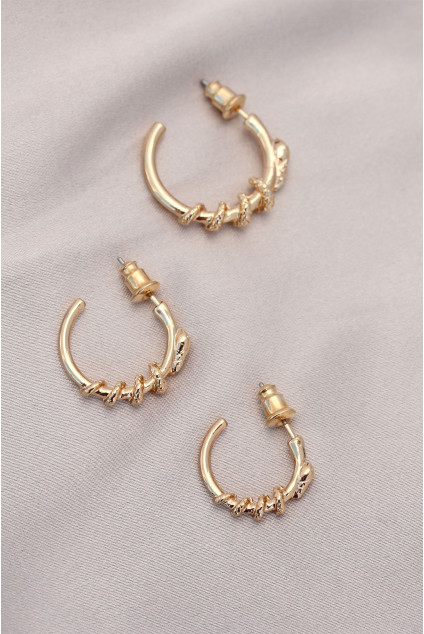 Yılan Tasarımlı Halka Model Gold Metal Küpe Seti