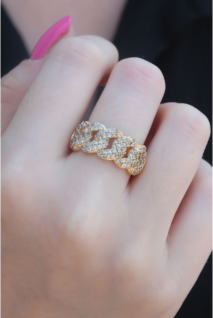 Gold Renk Zirkon Taşlı Zincir Model Kadın Yüzük