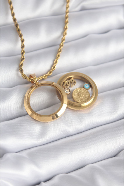 316L Çelik Gold Renk Açılabilir Fanus Model Kadın Kolye
