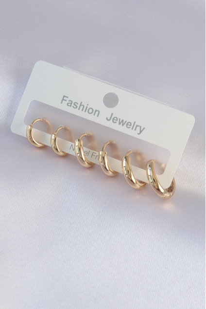Pirinç Gold Renk Oval Küpe Seti