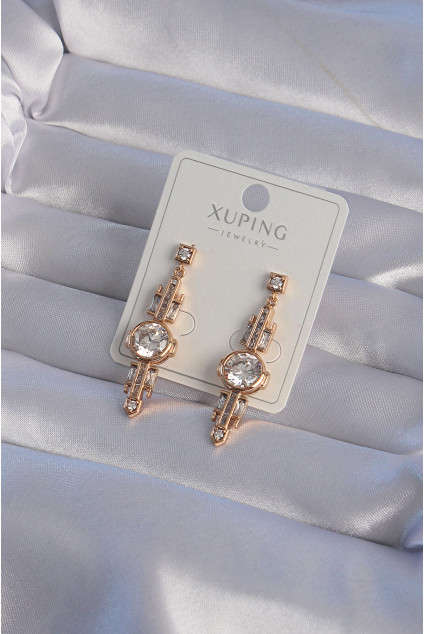 XUPİNG Rose Renk Zirkon Taşlı Geometrik Sallantılı Küpe