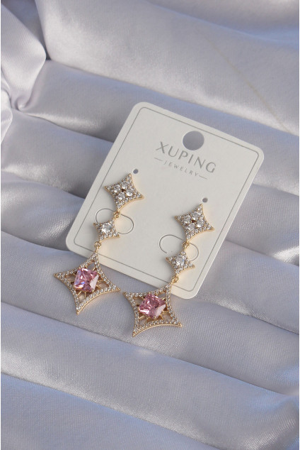 XUPİNG Gold Renk Pembe Zirkon Taşlı Yıldız Model Küpe