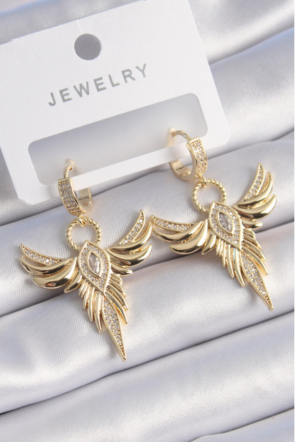 Pirinç Gold Renk Zirkon Taşlı Anka Model Kadın Küpe