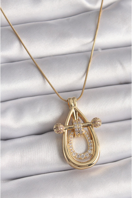 316L Çelik Gold Renk Zincir Zirkon Taşlı Vintage Model Kadın Kolye