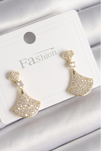Pirinç Gold Renk Zirkon Taşlı Motif Model Kadın Küpe