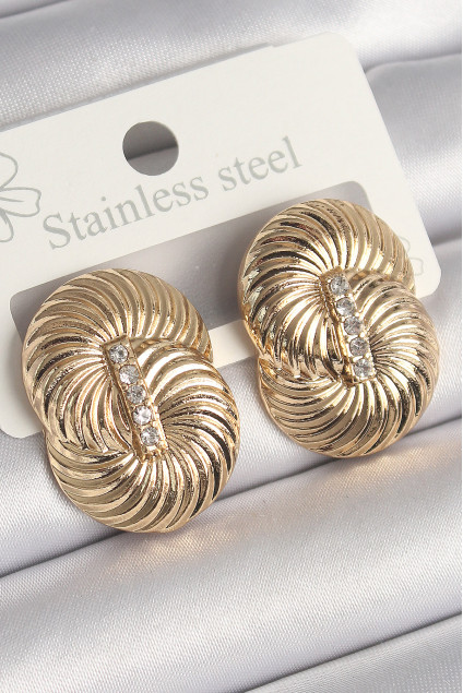 Pirinç Gold Renk Zirkon Taşlı Sarmal Model Kadın Küpe