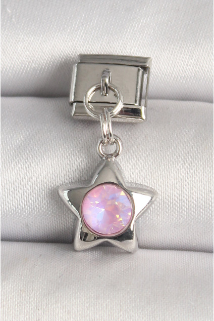 316L Çelik Gümüş Renk Pembe Zirkon Taşlı Yıldız Model Nomination Charm