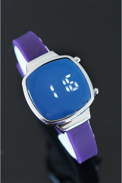 Kadın Saat Mor Renk Silikon Kordonlu Led
