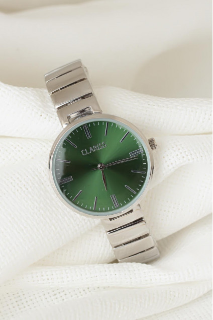 Silver Renk Metal Kordonlu Yeni Sezon Yeşil Renk İç Tasarımlı Clariss Kadın saat